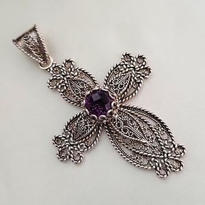Ottoman sterling silver cross pendant with 3.5 ct tw amethyst